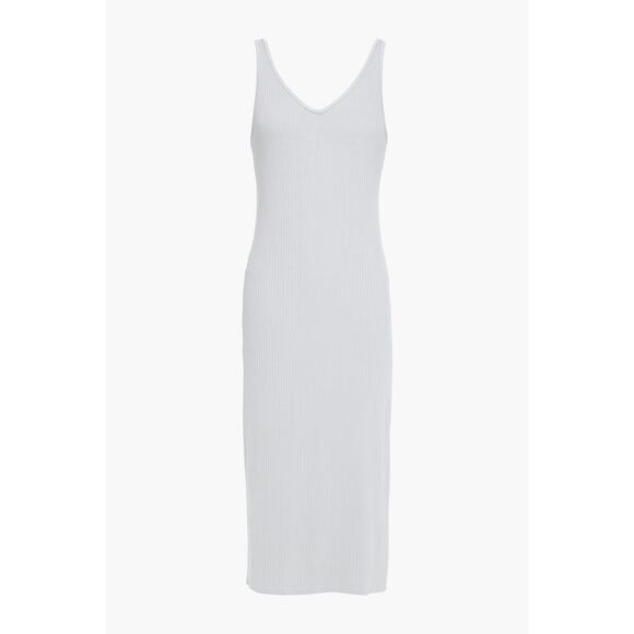 Enza Costa Ribbed Stretch Jersey Knit Midi Slip Dress White Large Quiet Luxary - Picture 2 of 8